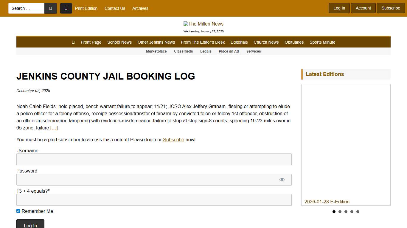 JENKINS COUNTY JAIL BOOKING LOG - The Millen News